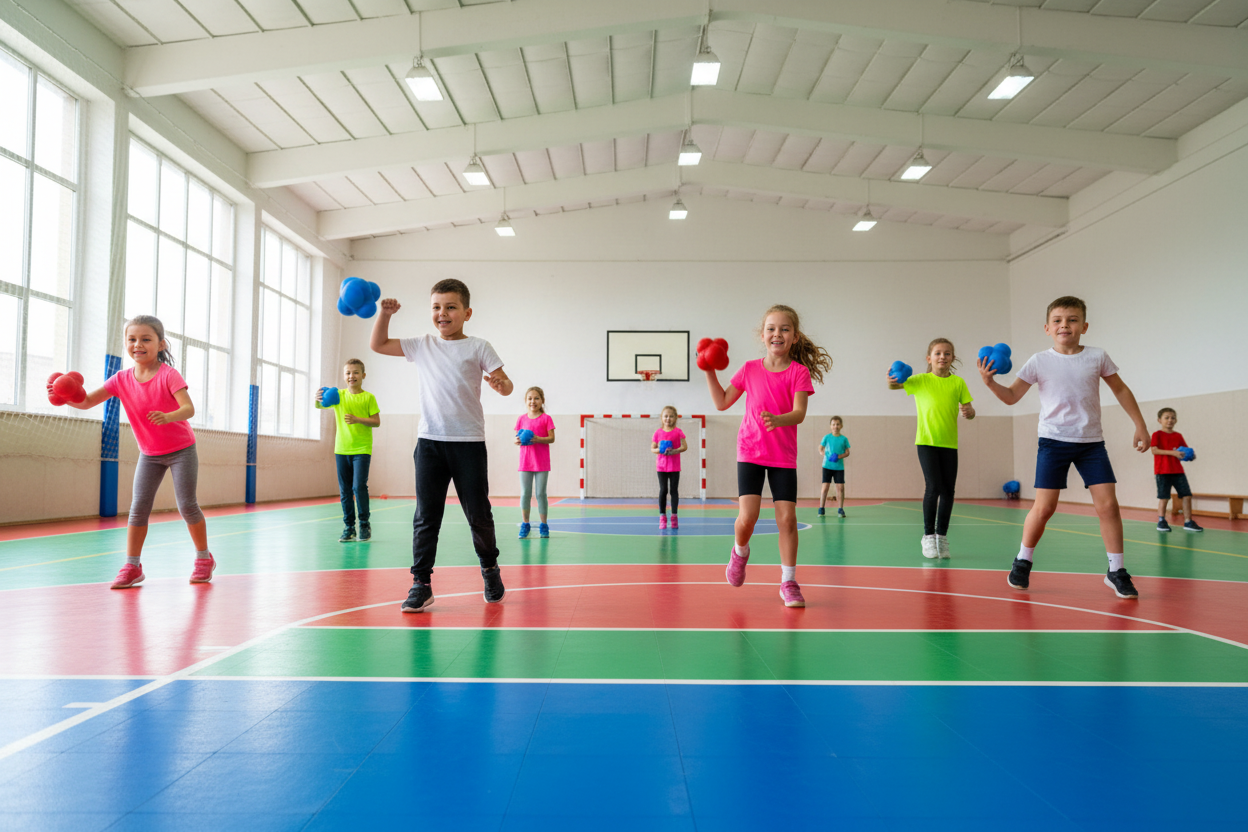 Enfants avec NeuroBall bleue et rouge